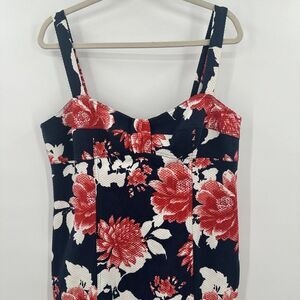 Teri Jon Sportswear Navy Blue Red Floral Waffle‎ Knit Textured Dress Size 14